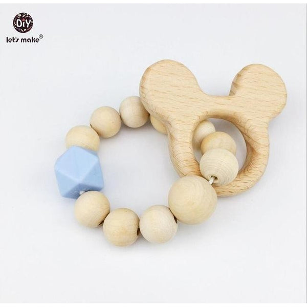 Wooden Baby Bracelet Animal Shaped Jewelry Teething For Baby Organic Wood Silicone Beads Baby Rattle Stroller Accessories Toys - Si and me