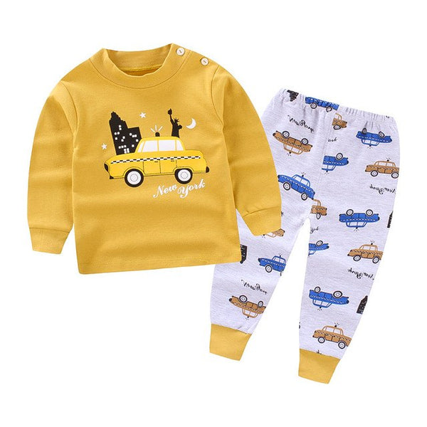 2017 New spring autumn children sleepwear fashion car print kids pajamas sets for boys 100% cotton 1-5T baby boys clothing sets - Si and me