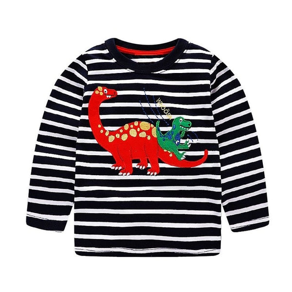 Baby Boy Sweatshirt with Animal Applique 2017 Brand Children Autumn Long Sleeve Tops Boys Clothes Striped Kids T shirts for Boy - Si and me