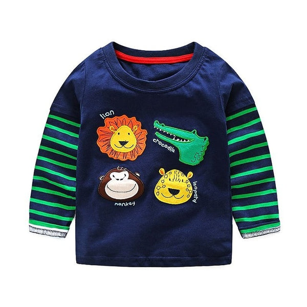 Baby Boy Sweatshirt with Animal Applique 2017 Brand Children Autumn Long Sleeve Tops Boys Clothes Striped Kids T shirts for Boy - Si and me