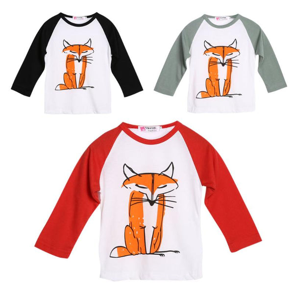 Children Clothes Toddler Cartoon Fox Long Sleeve Tops T-shirt Baby Boys Girls Clothing Winter Indoor New Year Clothes - Si and me