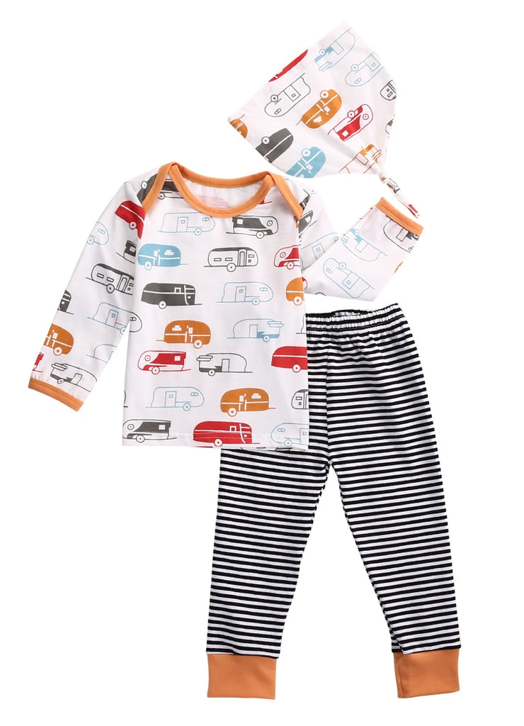 2016 autumn New baby boy clothes long-sleeved Car Print T-shirt+striped pants newborn toddlers baby clothing set - Si and me